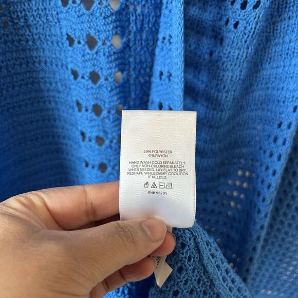 Express Crochet Long Line Cardigan Duster Open Knit Blue Size XS NWT’s - Picture 9 of 10